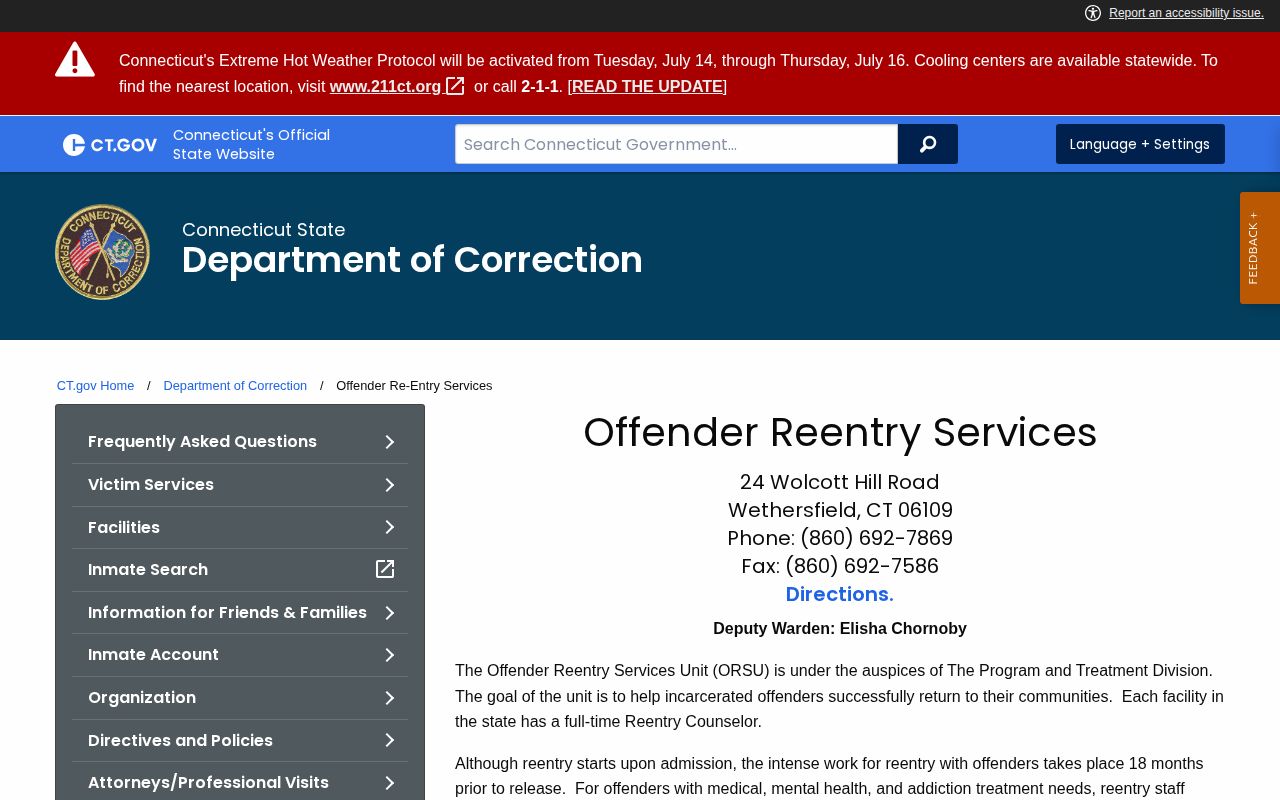 New Haven Correctional Center release and DOC reentry services