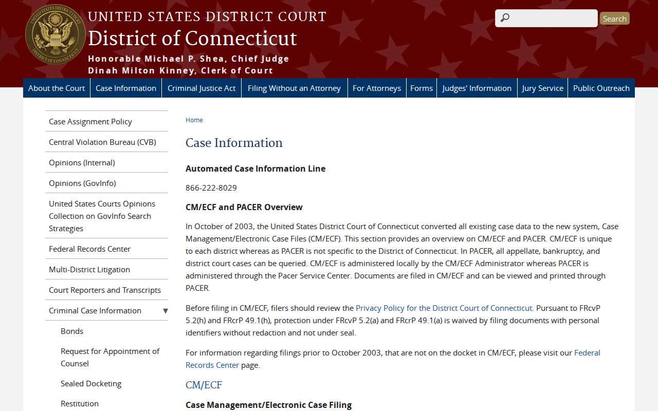 New Haven federal release records through District of Connecticut case information