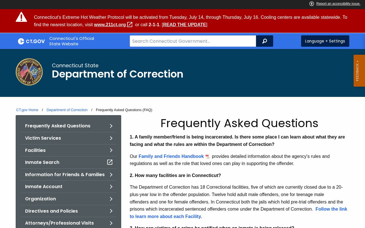 New Haven County release record fields on Connecticut DOC information page