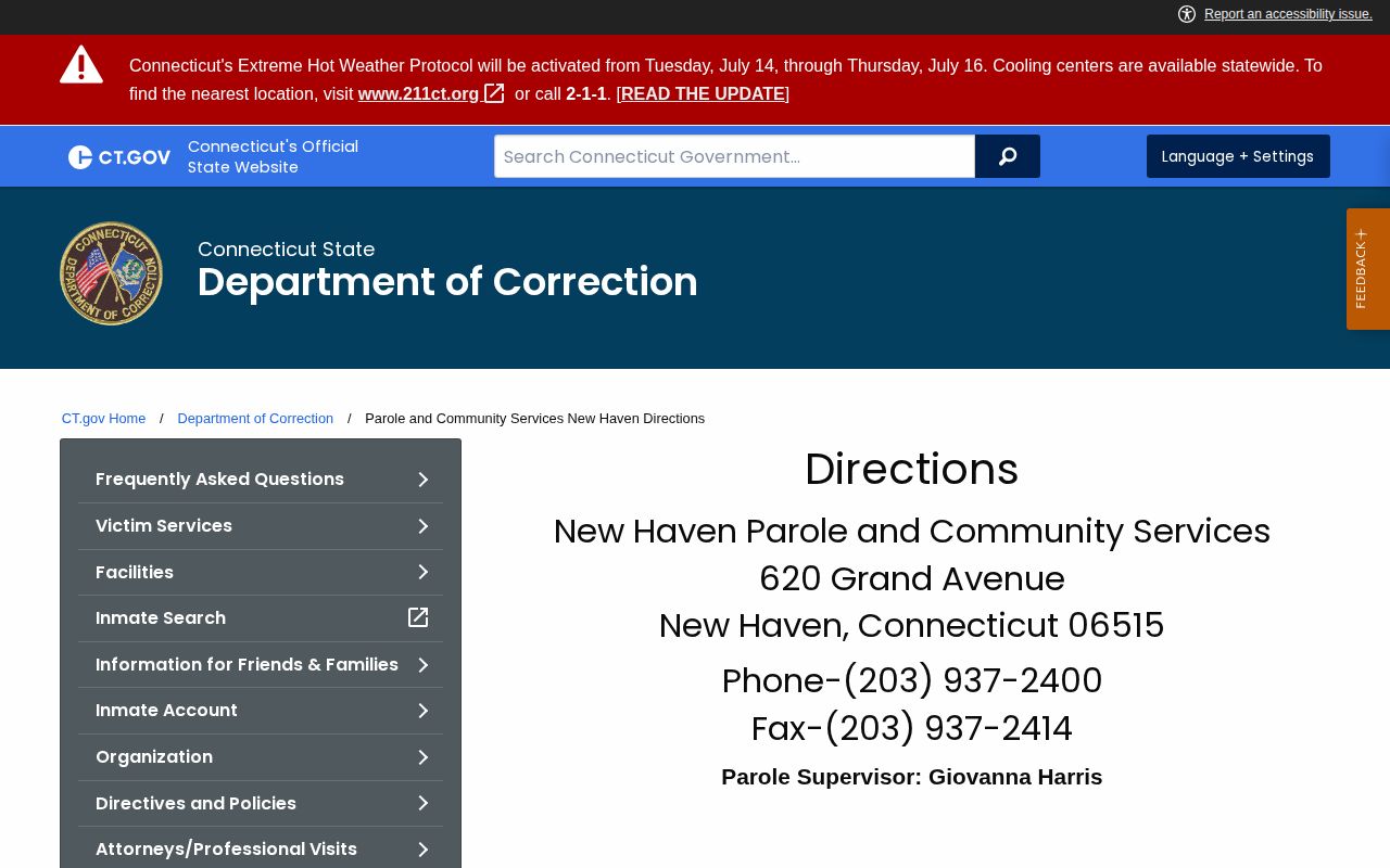 New Haven County parole and probation office information
